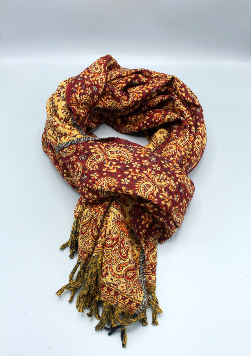 Handloomed Floral Leaves Maroon Yak Wool Shawl