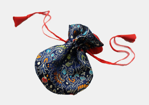 Silk Brocade Colorful Flower Design Drawstring Mala Pouch - nepacrafts
