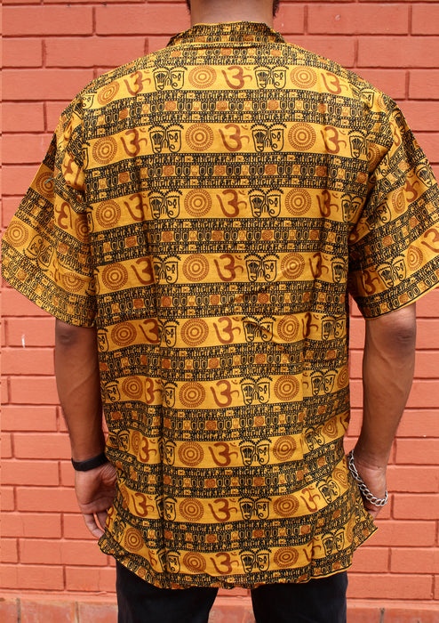Yellow Cotton Om Prayer Shirt/ Yoga Shirt with Religious Symbols