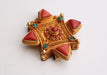 Gold Plated Silver Sterling Double Dorjee Tibetan Ghau Pendant with Coral Stone - nepacrafts