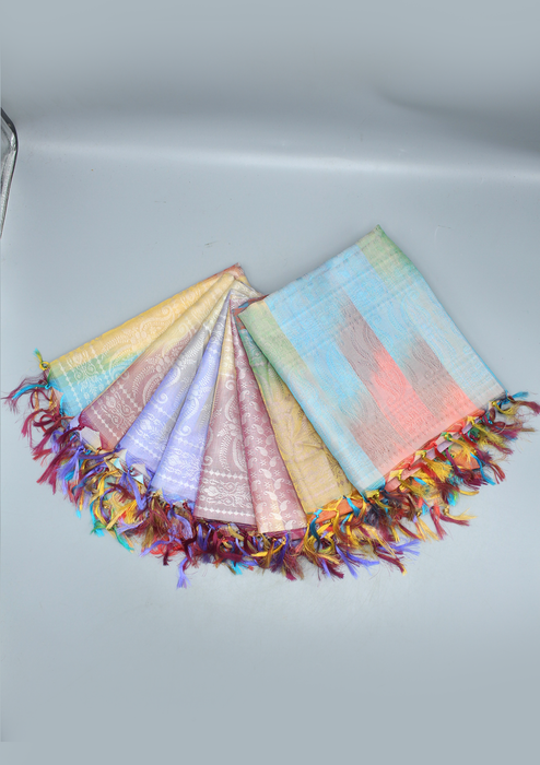 Silk Mixed Polyester Leaf and Flower Multi Color Shawls with Furka