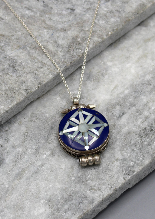 Lapis Inlaid Double Dorjee Sterling Silver Ghau - nepacrafts