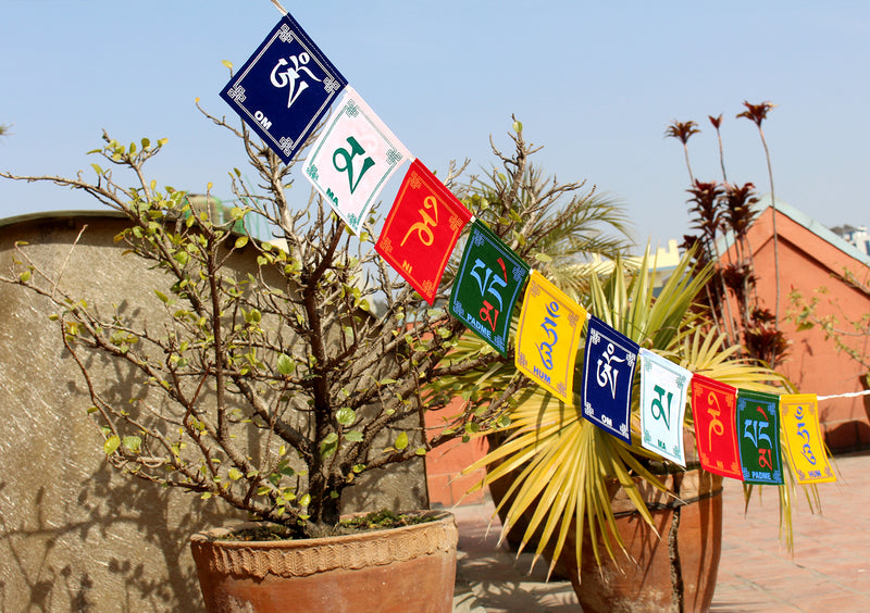 Om Mani Velvet Indoor Prayer Flags-Medium