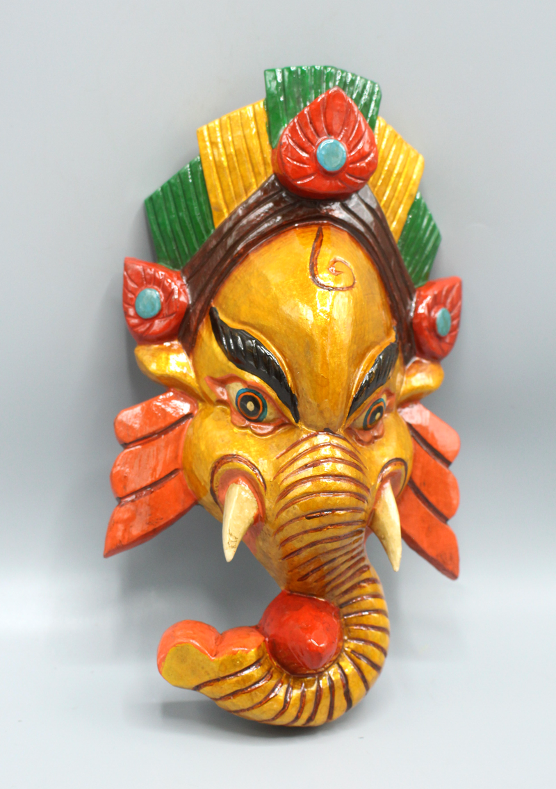 Hand Painted Ganesh Wall Hanging Mask - Gold