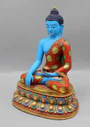 Majestic Handpainted Blue Shakyamuni Buddha Statue - nepacrafts