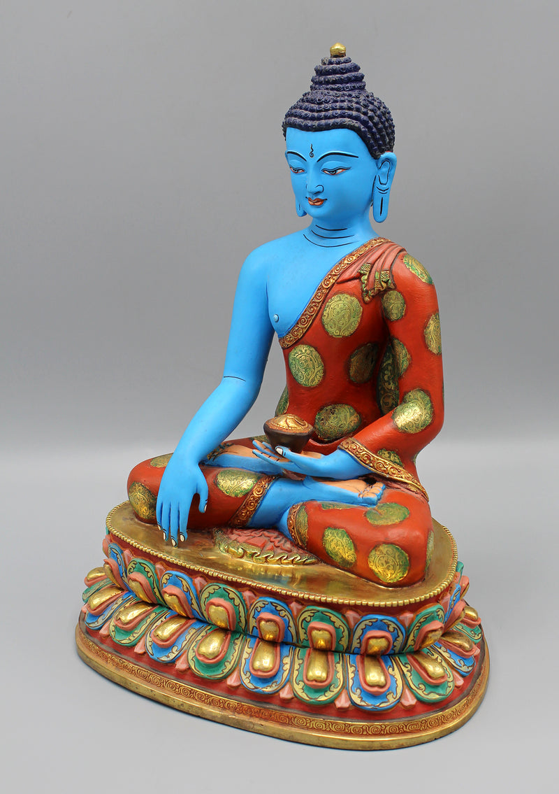 Majestic Handpainted Blue Shakyamuni Buddha Statue - nepacrafts