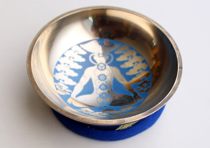 Seven Chakra Painted Singing Bowl Set with Blue Silk Brocade Gift Box - nepacrafts