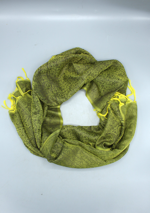 Silk Mixed Polyester Leaf Design Shawl with Furka