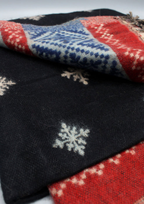 Black Snowflake Design Multi Color Large Yak Wool Shawl