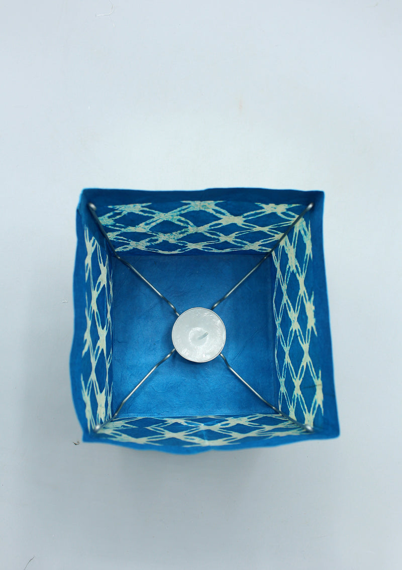 Handmade Lettice design Blue Lokta Paper Candle Lamp