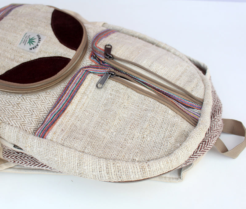 Hemp Backpack: Extra Front Zipper Pouches - nepacrafts