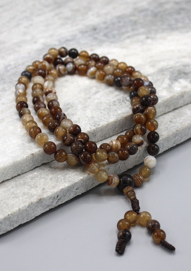 Brown Agate Tibetan Prayer Mala - nepacrafts