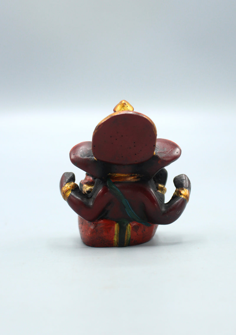 Handpainted  Ganesha  Resin Statue  Maroon Red  2.5"