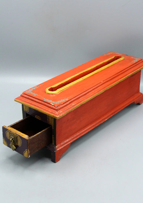 Astamangal Carved Handcrafted Wooden Incense Burner Red Box