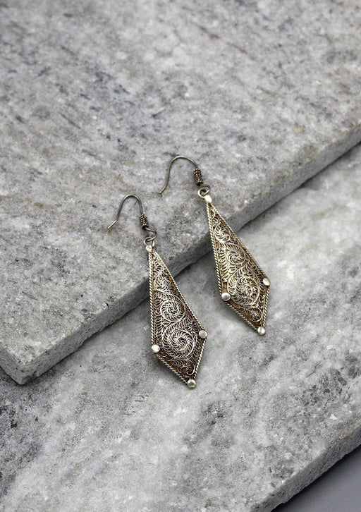 Filigree Design Sterling Silver Dangle Earrings - nepacrafts