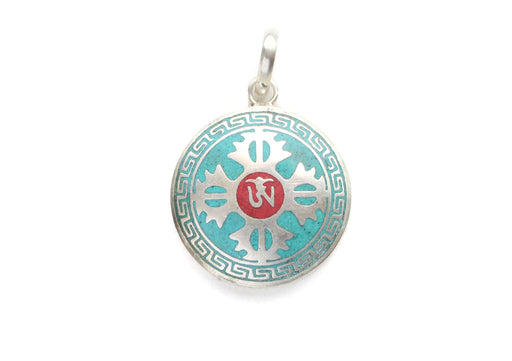 Tibetan Om and Double Dorje White Metal Pendant - nepacrafts