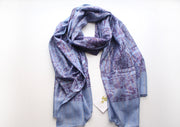 Dark Blue Color Cotton Flower Print Meditation Scarf From Nepal - nepacrafts