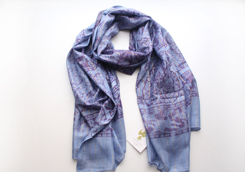 Dark Blue Color Cotton Flower Print Meditation Scarf From Nepal - nepacrafts