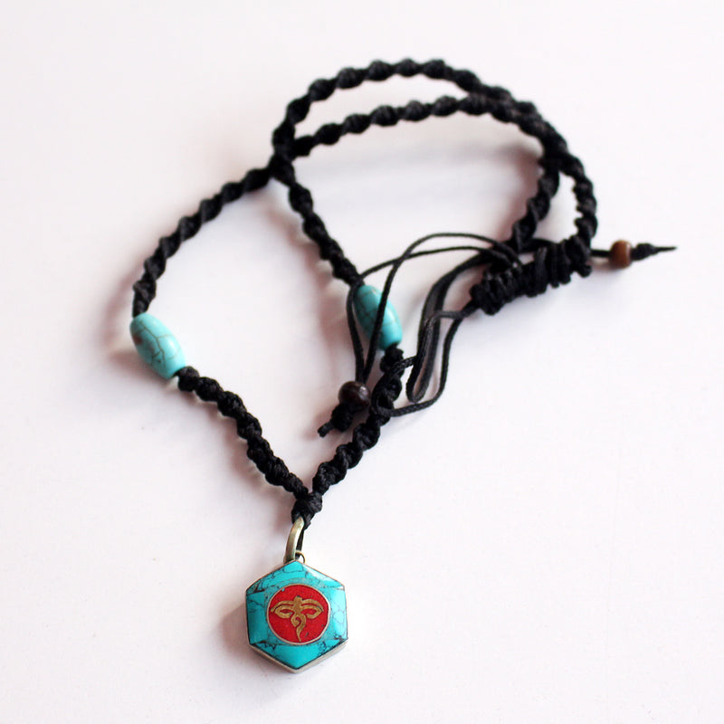 Hexagonal Turquoise Tibetan Om Pendant - nepacrafts
