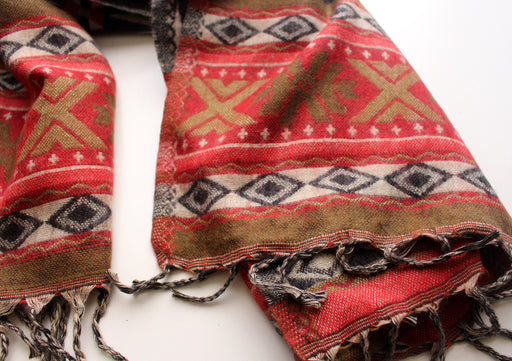 Red and Black Jacquard Triangle Print Woolen Shawl - nepacrafts