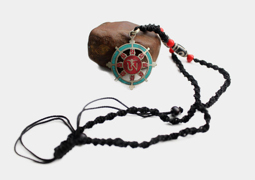 White Metal Tibetan Om Dharmachakra Pendant - nepacrafts