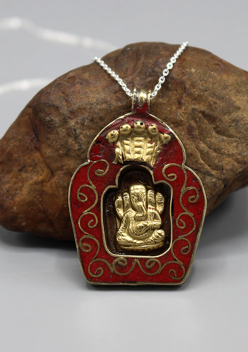 Brass Ganesha Inlaid Pendant