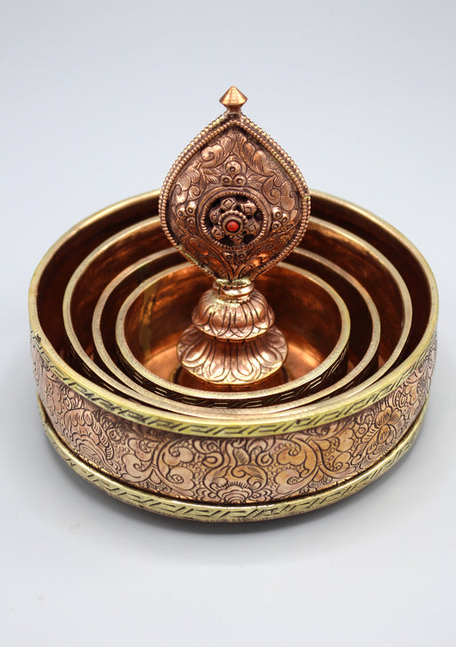 Copper Tibetan Buddhist Offering Mandala Set 4" - nepacrafts