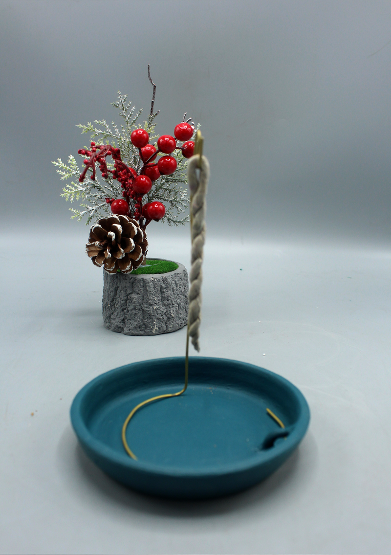 Ceramic Rope Incense Burner Green