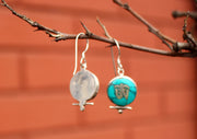 Turquoise Inlaid Tibetan Om Sterling Silver Earrings - nepacrafts