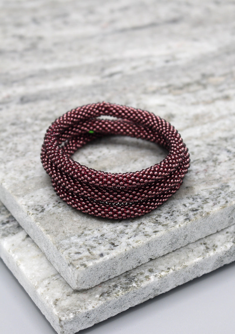 Dark Magenta Glass Beads Roll on Bracelet - nepacrafts