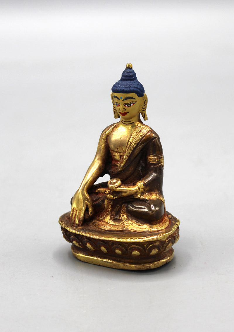 Partly Gold Plated Copper Shakyamuni Buddha Statue 3"