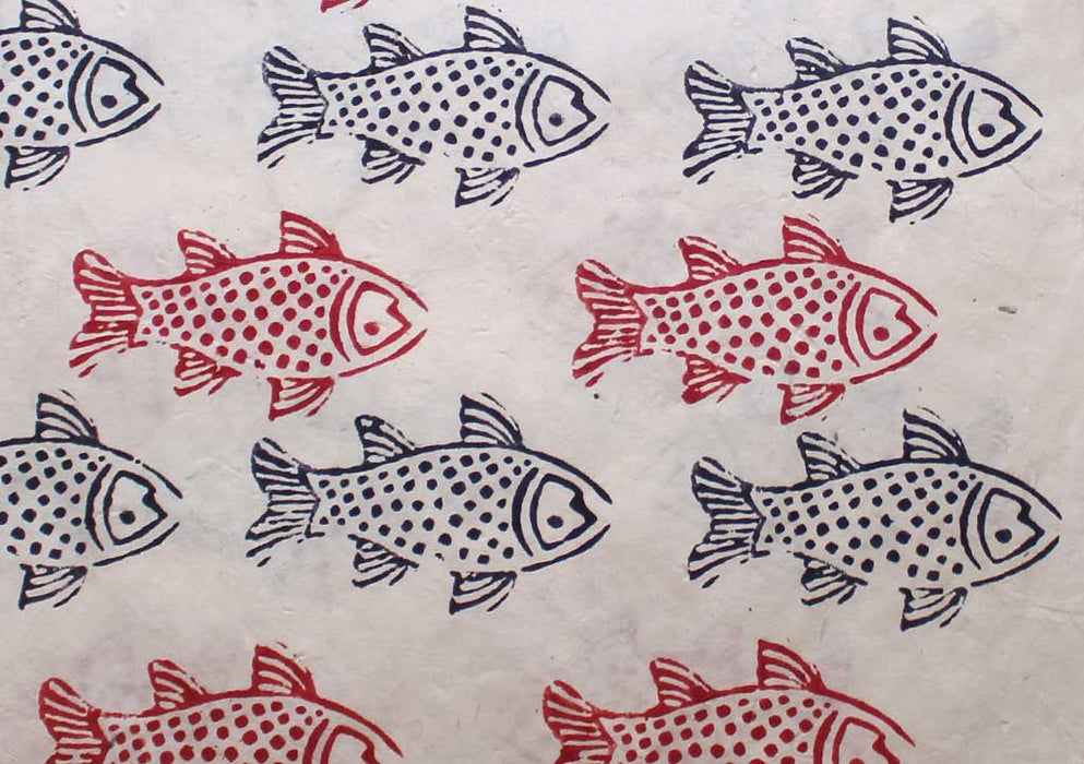 Fish Printed Handmade Lokta Paper Wrapping Sheets - nepacrafts