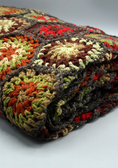 Gorgeous Hand Crochet Gray Multi Color Woolen Blanket
