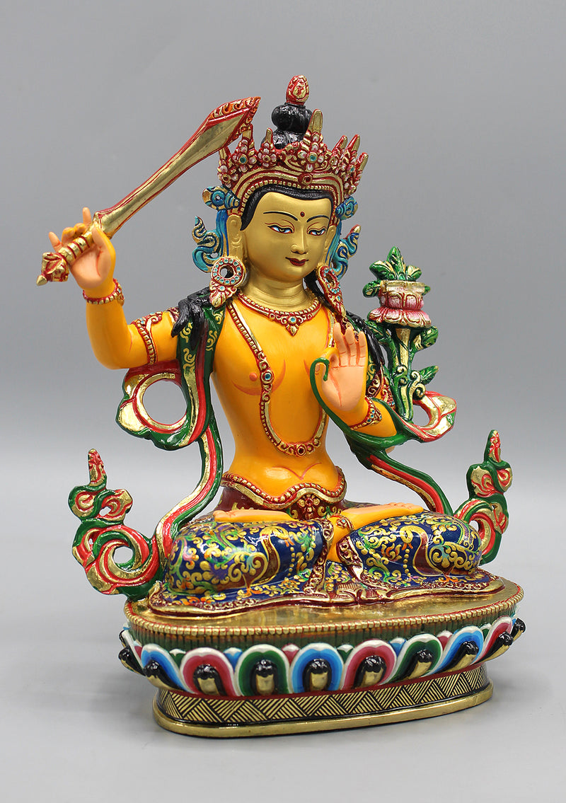 Handpainted Tibetan Bodhisattva Manjushree Jampelyang Statue