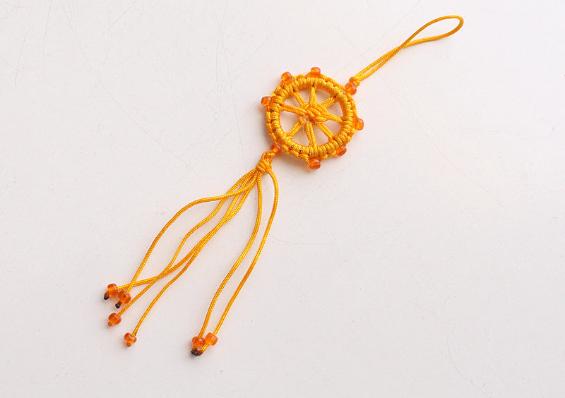 Beautiful Dharmachakra Car Hanging Amulet Decorated with Glass Beads - nepacrafts