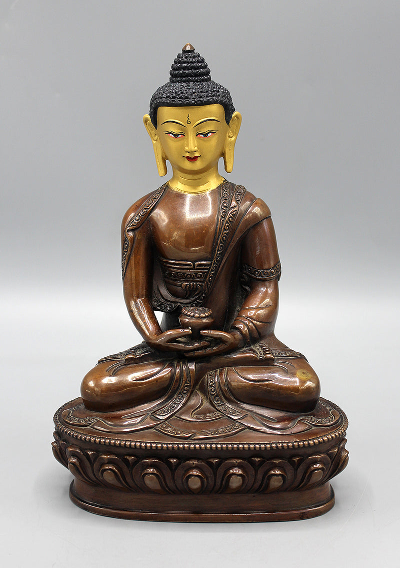 Copper Oxidized Amitabha Buddha Statue with Gold Face Painting