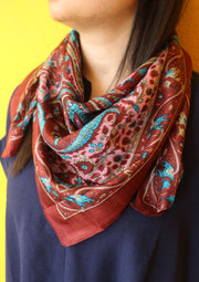 Colorful Soft Summer Floral Printed Silk Square Scarves - nepacrafts