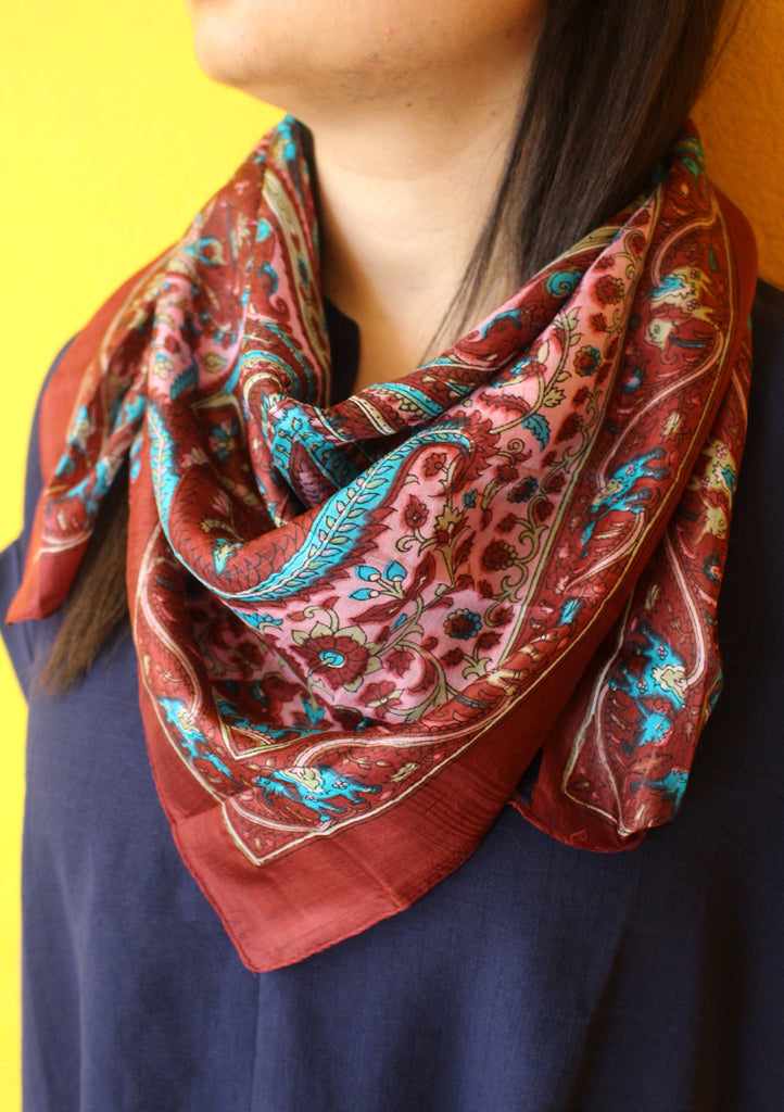 Colorful Soft Summer Floral Printed Silk Square Scarves - nepacrafts