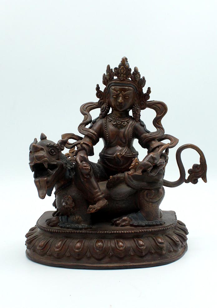 Copper Oxidized Singha Kubera Statue 7.5 Inches