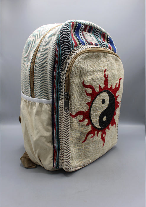 YinYang Sun Printed Natural Hemp Backpack