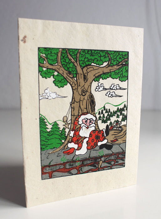 Santa Claus Lokta Paper Hand Painted Greetings Card Nepal - nepacrafts
