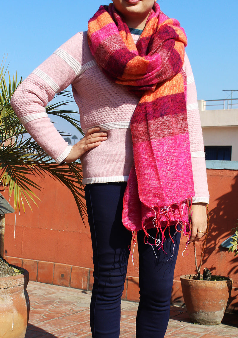 Pink Orange Mix Hand-loomed Soft Yak Wool Blanket