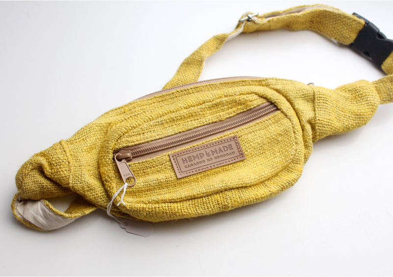 Yellow Hemp Fanny Pack, Hemp Waist Utility Belt, Hemp money bag - nepacrafts