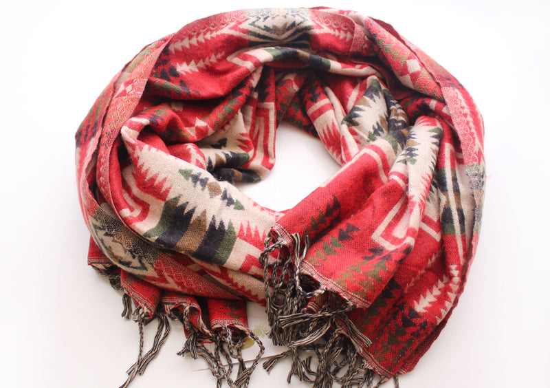 Cozy and Warm Hand Loomed Red Check Pattern Printed Yak Wool Shawl - nepacrafts