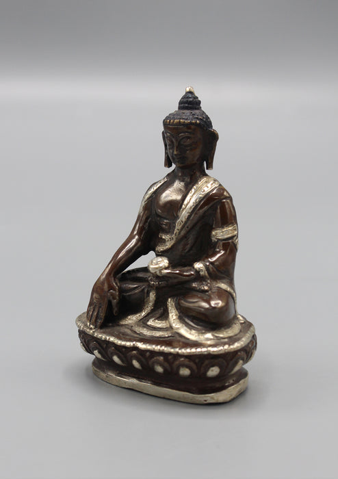 Silver Robe Copper Shakyamuni Buddha Statue 3.3"H