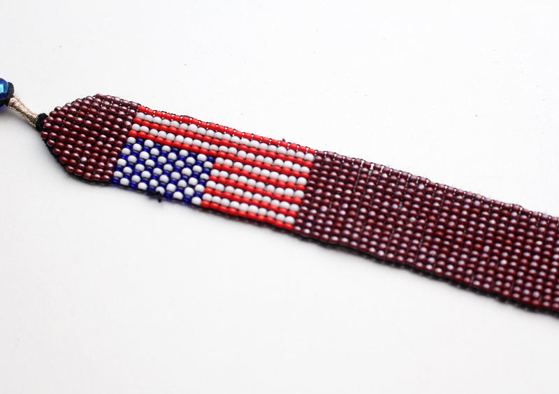 American Flag Shiney Glass Beads Unisex Bracelet - nepacrafts