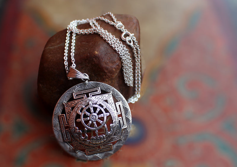 Auspicious Symbol Wheel of Life Mandala Pendant - nepacrafts