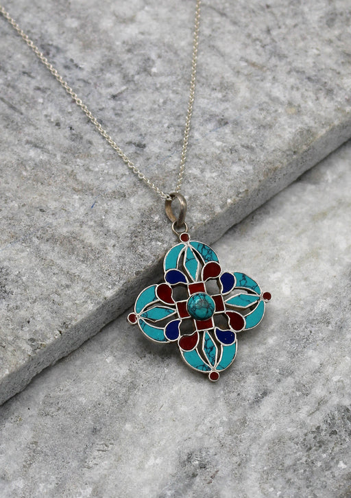 Double Dorjee Flower Sterling Silver Pendant - nepacrafts