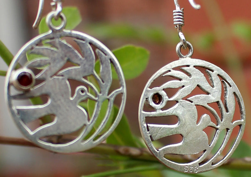Charming Peace Bird in a Circle Silver Sterling Earrings - nepacrafts
