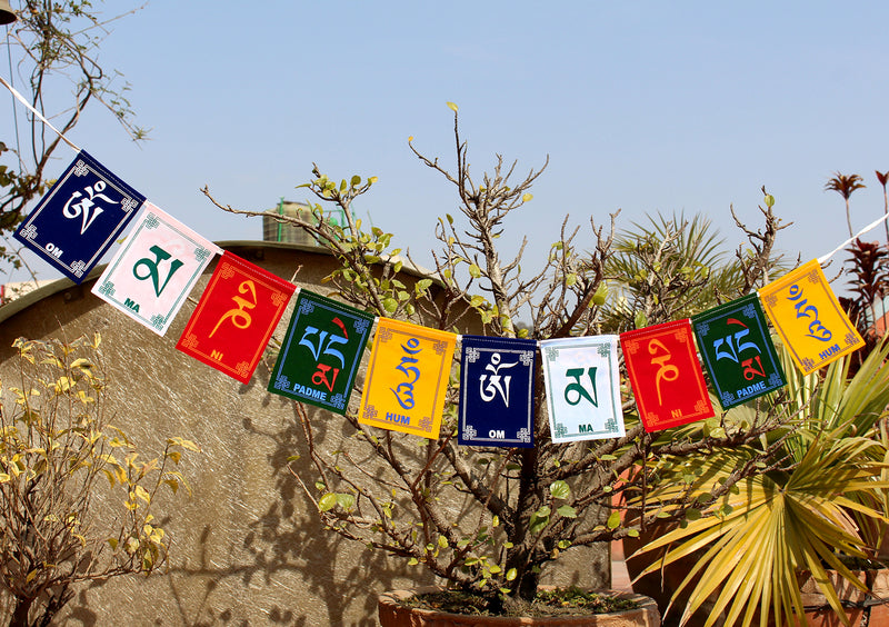Om Mani Velvet Indoor Prayer Flags-Medium